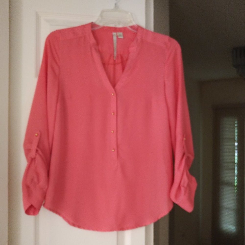 *3/$20 Lauren Conrad Coral Colored Adjustable Sleeve Blouse - XS